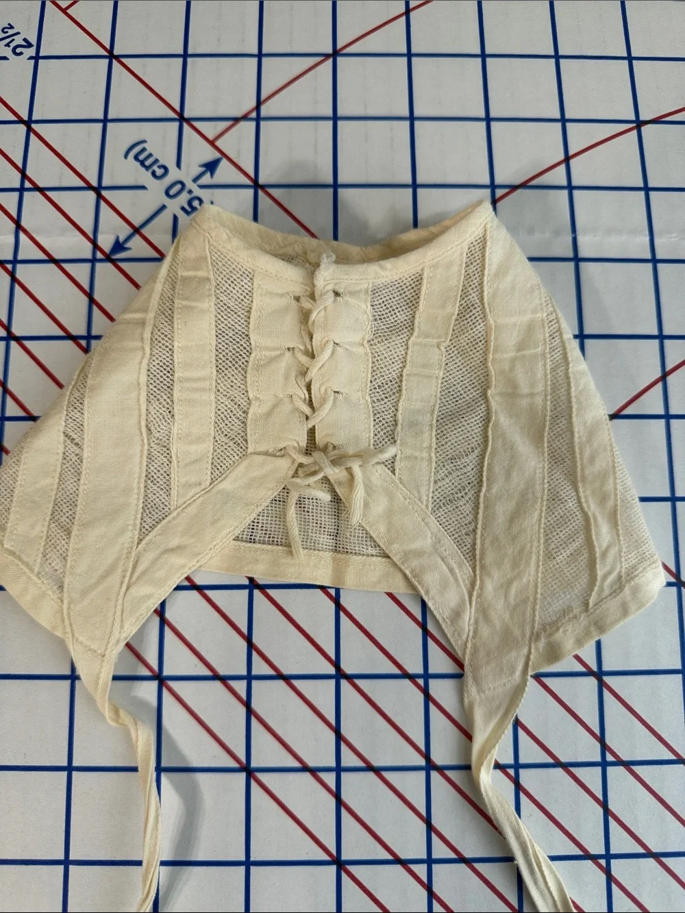 Antique c1900 Infant Baby Bonnet Cap Cotton Net Lace-Up Heirloom Sewing Study
